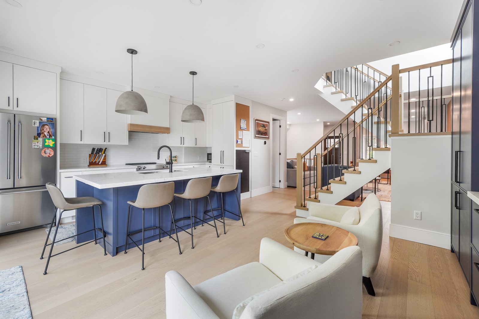 Modern kitchen with open staircase