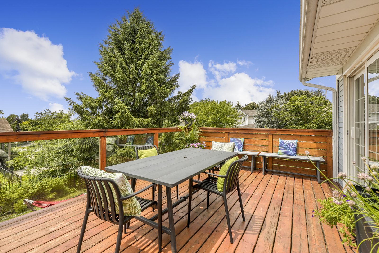 Sunny deck with treetop views