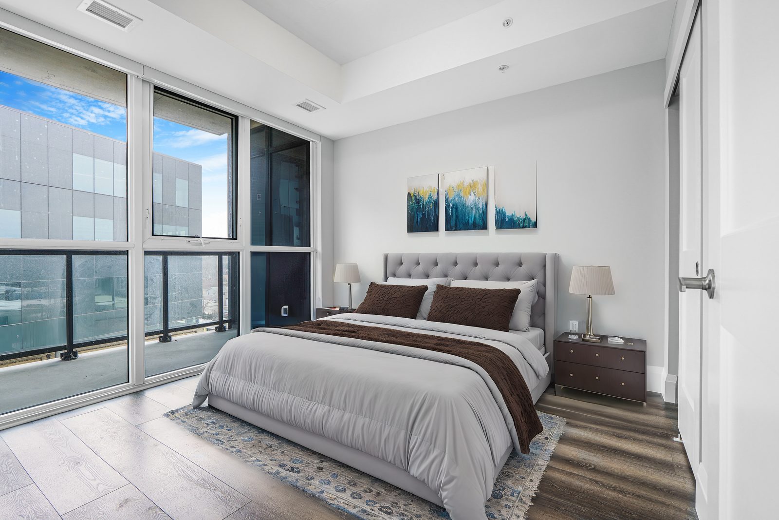 Primary bedroom with skyline view