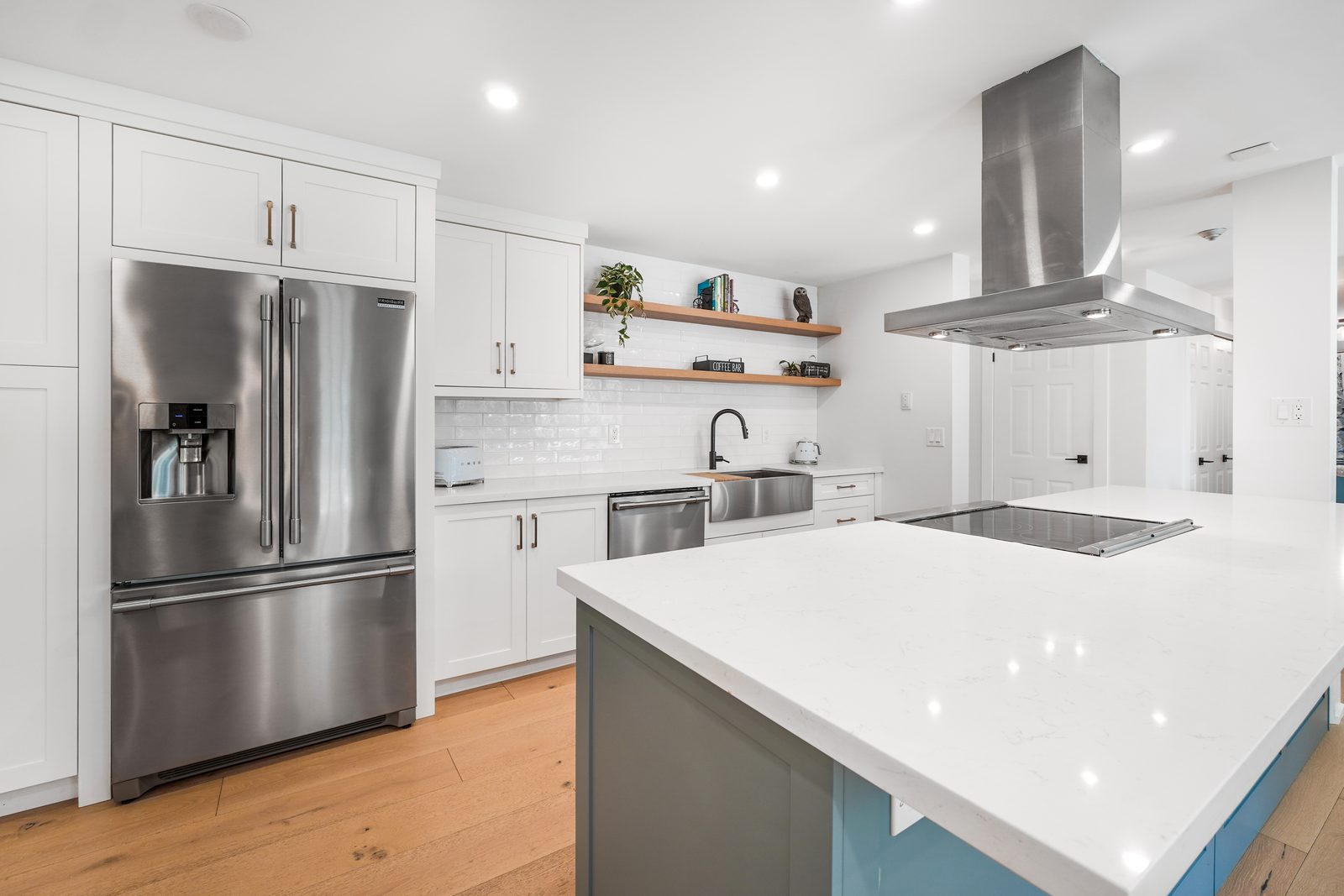 Chef's kitchen with waterfall island